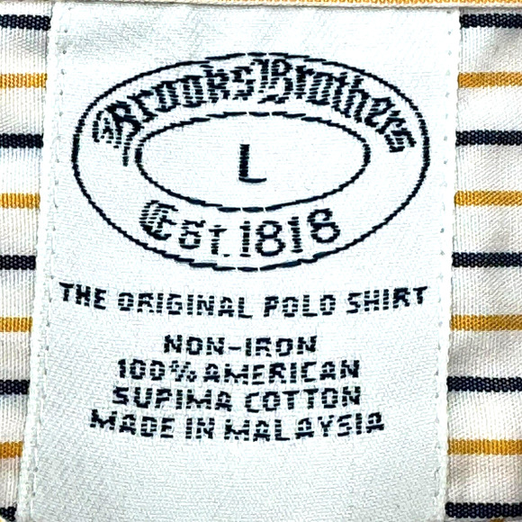 BROOKS BROTHERS Men's Large Supima Cotton Button Down White Yellow Striped Shirt - Picture 5 of 11